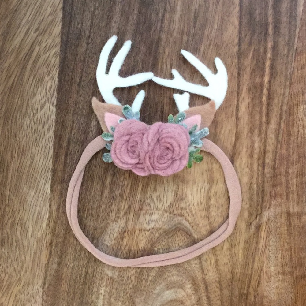 Baby Girl Deer Antlers Roses Headband